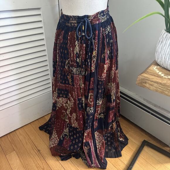 Short Circuit Dresses & Skirts - Vintage Short Circuit Skirt Free Size Navy Boho Print Gauzy Festival 90s Peasant